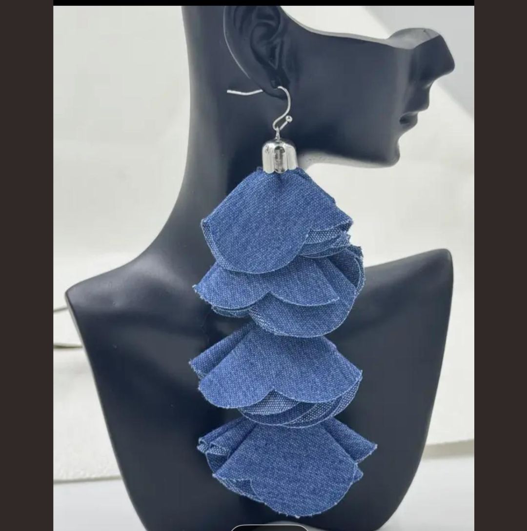 Statement Denim Petal Earrings
