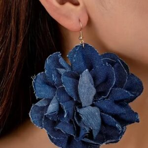 Bold Denim Flower Drop Earring