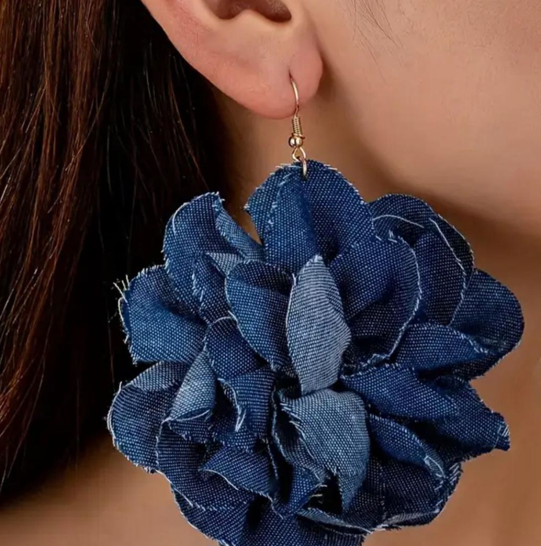 Bold Denim Flower Drop Earring
