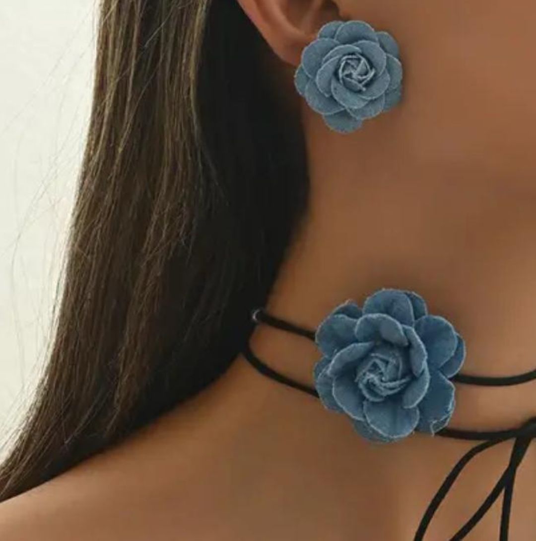 Denim Bloom Earring & Choker Set